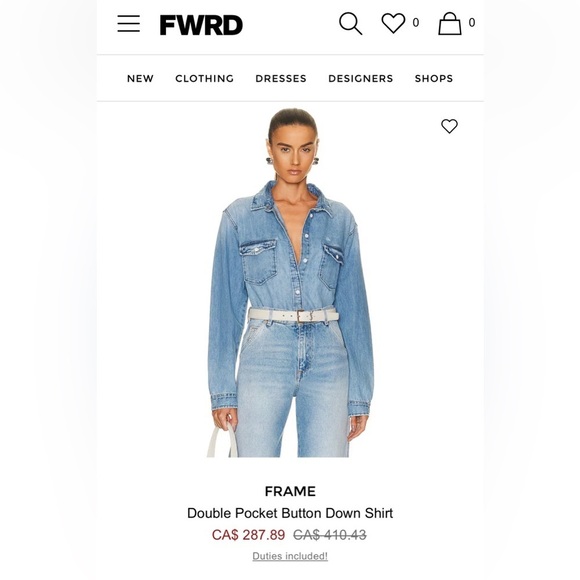 Frame Double Pocket Button Down Shirt Distressed  Denim - Picture 11 of 11